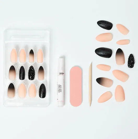 Nail Addict Premium Artificial Nail Set - Black Stud & Pink Ombré