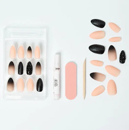 Nail Addict Premium Artificial Nail Set - Black Stud & Pink Ombré